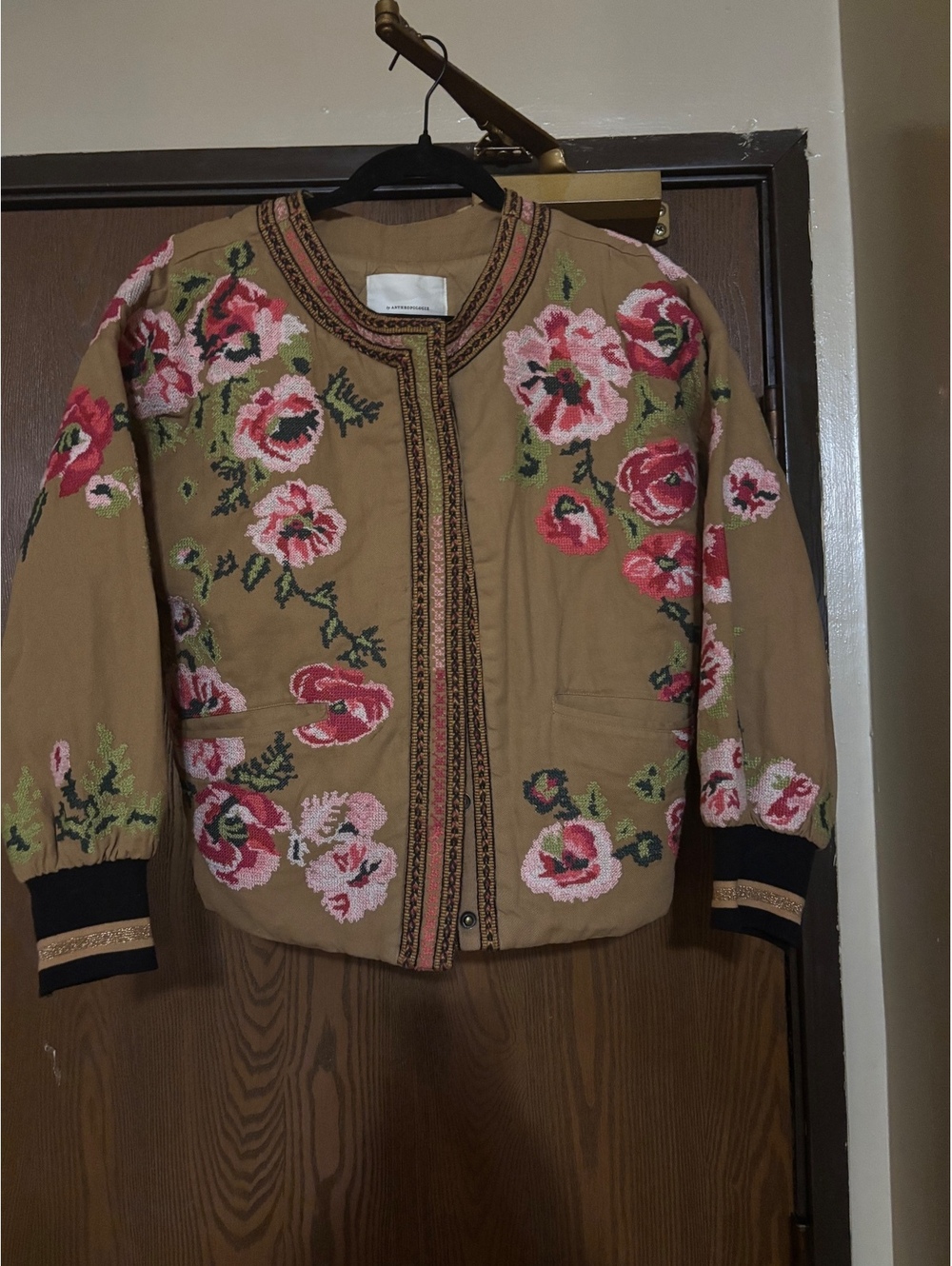 Anthropologie Floral Embroidered Fall Bomber Jacket